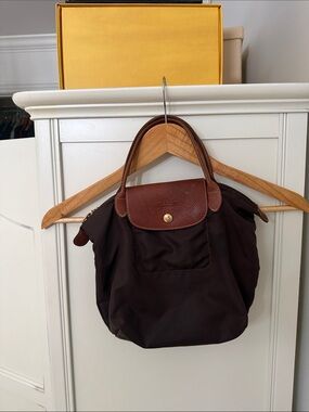 Longchamp Brown Leather-Trim Nylon Shoulder Bag